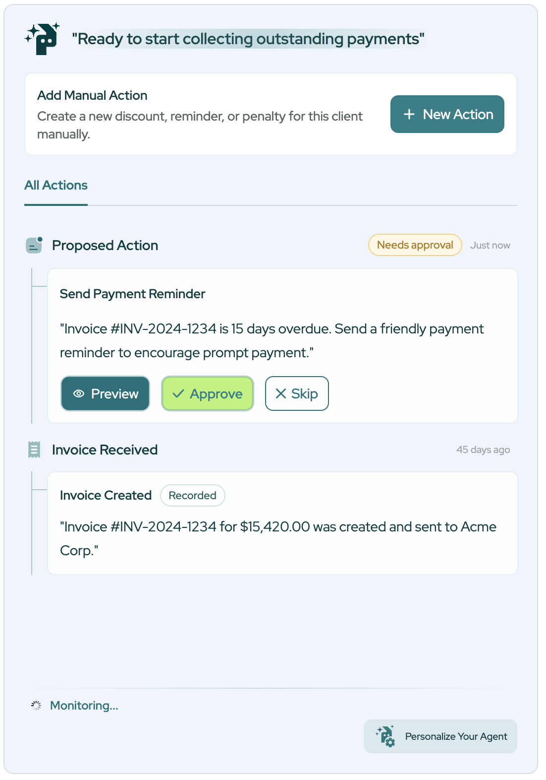 Paystorm main product dashboard